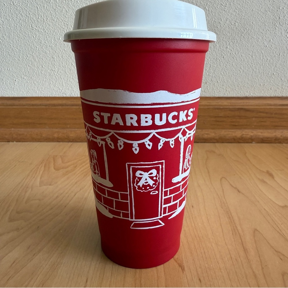 Starbucks 2025 Christmas Holiday Red 16-Ounce Reusable Plastic Travel Cup w/ Lid